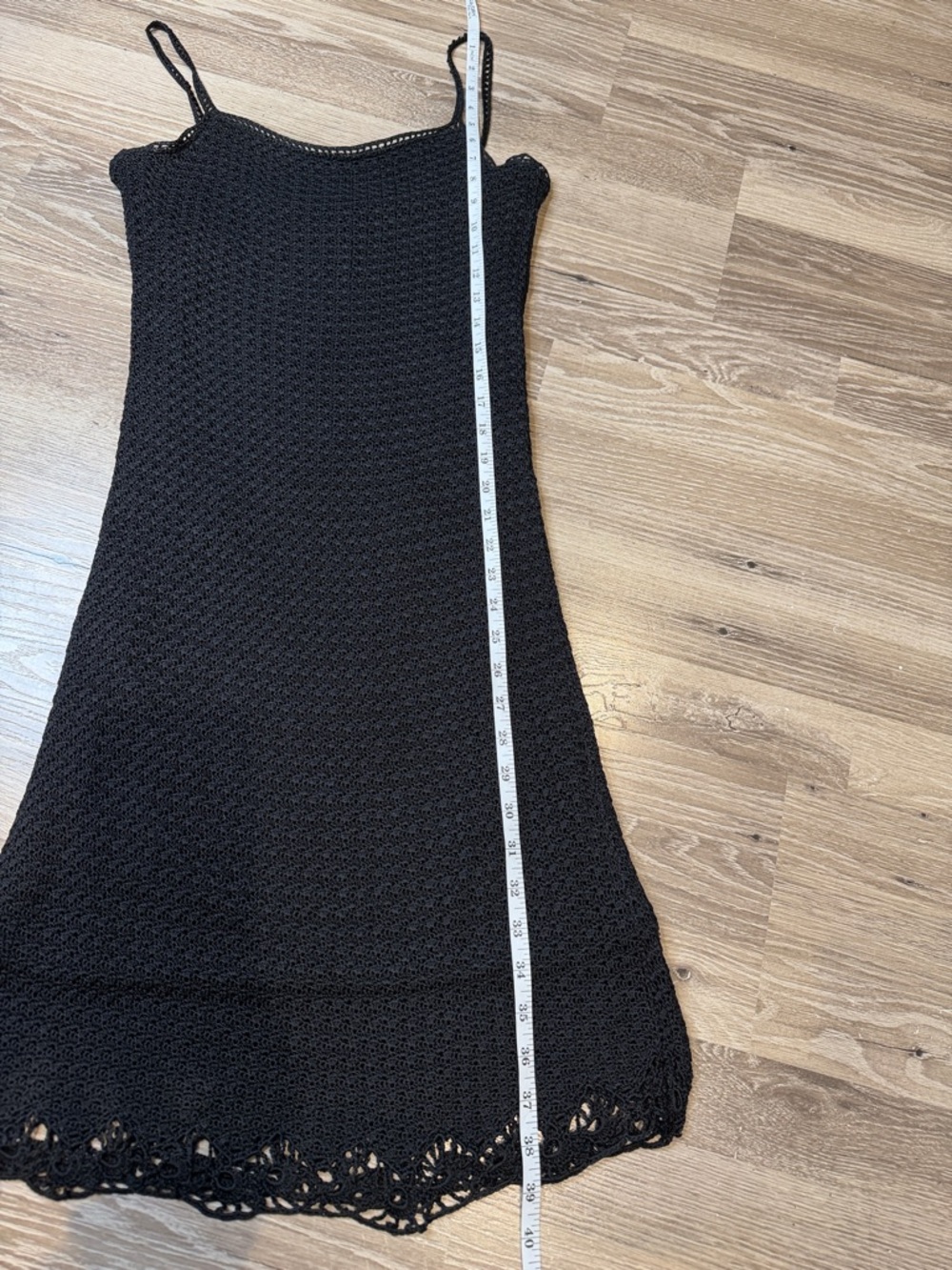90s Ralph Lauren Black Hand‑Knit Slip Dress M Minimalist Lace Hem Vintage - Picture 8 of 8